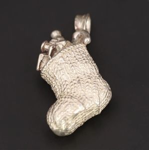 Vintage Sterling Silver Christmas Stocking with Gifts Necklace Pendant 25 grams
